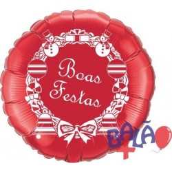 Balão Foil Redondo de 45cm Boas Festas Vermelho