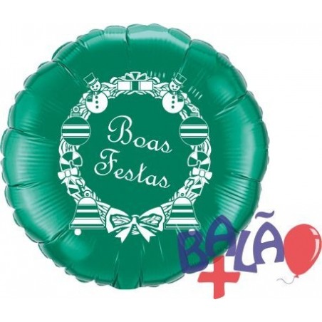 Globo de aluminio redondo de 45 cm Boas Festas verde