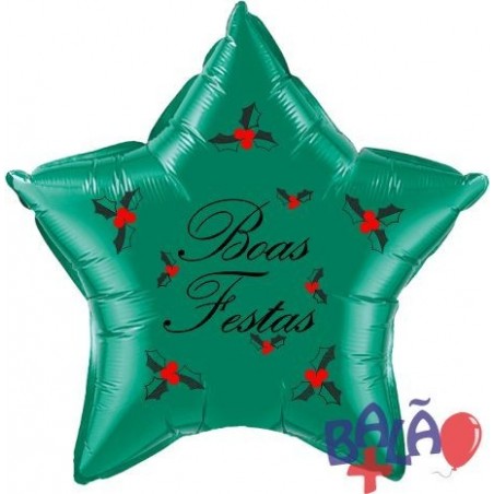 45cm Boas Festas + Holly Star Balloon
