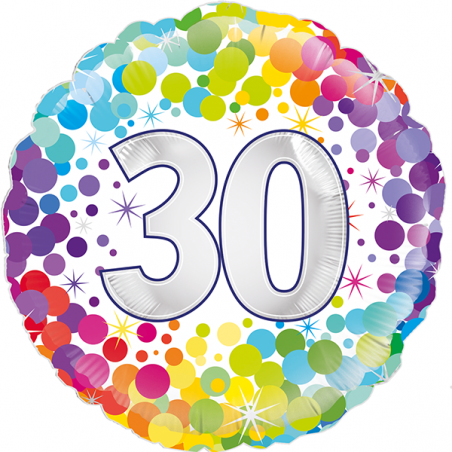 Balão Foil Redondo 18'' 30Th Colourful Confetti Birthday