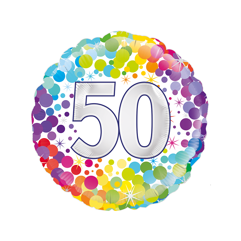 18'' 50th Colourful Confetti Birthday RoundFoil Balloon