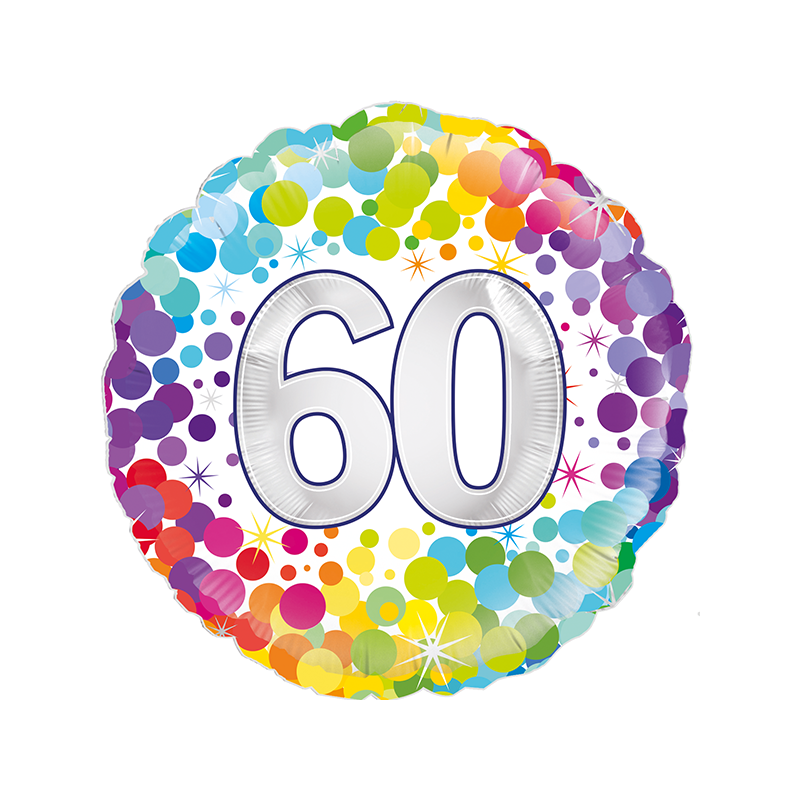 Balão Foil Redondo 18'' 60Th Colourful Confetti Birthday
