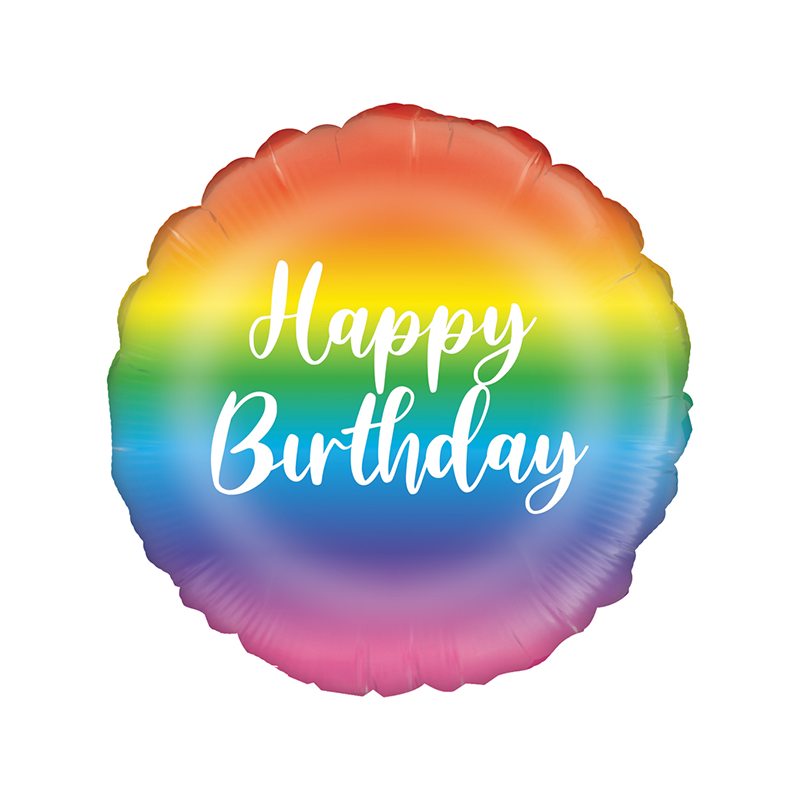 18'' Rainbow Script Birthday Round Foil Balloon