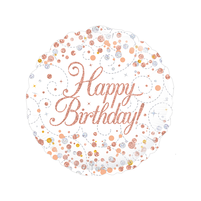 18'' Sparkling Fizz Birthday White & Rose Gold Holographic  Round Foil Balloon