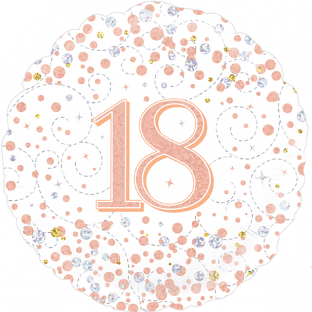 Balão Foil Redondo 18'' 18Th Sparkling Fizz Birthday White & Rose Gold Holographic