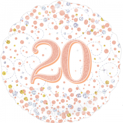 Balão Foil Redondo 18'' 20Th Sparkling Fizz Birthday White & Rose Gold Holographic