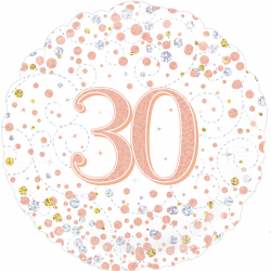 Balão Foil Redondo 18'' 30Th Sparkling Fizz Birthday White & Rose Gold Holographic