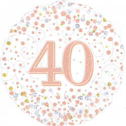 Balão Foil Redondo 18'' 40Th Sparkling Fizz Birthday White & Rose Gold Holographic