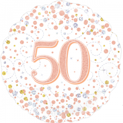 Balão Foil Redondo 18'' 50Th Sparkling Fizz Birthday White & Rose Gold Holographic