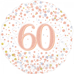 Balão Foil Redondo 18'' 60Th Sparkling Fizz Birthday White & Rose Gold Holographic
