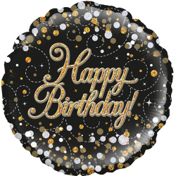 Balão Foil Redondo 18'' Sparkling Fizz Birthday Black & Gold Holographic