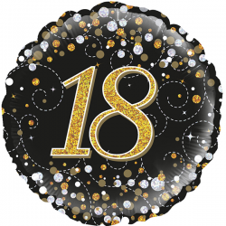 Balão Foil Redondo 18'' 18Th Sparkling Fizz Birthday Black & Gold Holographic