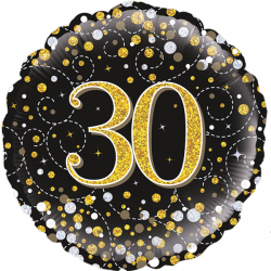 Balão Foil Redondo 18'' 30Th Sparkling Fizz Birthday Black & Gold Holographic