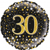 18'' 30Th Sparkling Fizz Birthday Black & Gold Holographic Round Foil Balloon