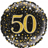 18'' 50Th Sparkling Fizz Birthday Black & Gold Holographic Round Foil Balloon