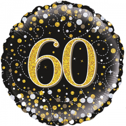Balão Foil Redondo 18'' 60Th Sparkling Fizz Birthday Black & Gold Holographic