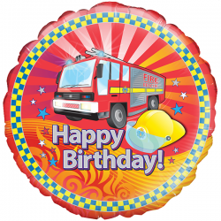 18'' Fire Engine Birthday Round Foil Balloon