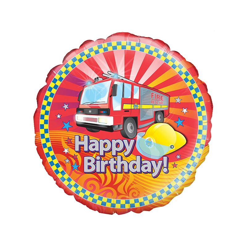 18'' Fire Engine Birthday Round Foil Balloon