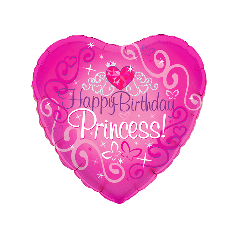 18'' Happy Birthday Princess Holographic Heart Foil Balloon
