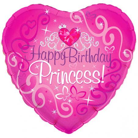 18'' Happy Birthday Princess Holographic Heart Foil Balloon
