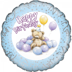 18'' Cute Bear Happy Birthday Blue Round Foil Balloon