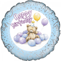 Balão Foil Redondo 18'' Cute Bear Happy Birthday Blue