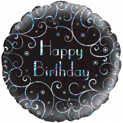 Balão Foil Redondo 18'' Birthday Black Swirls Holographic