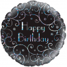 Balão Foil Redondo 18'' Birthday Black Swirls Holographic