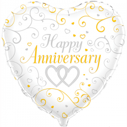 Balão Foil Coração 18'' Happy Anniversary Linked Hearts