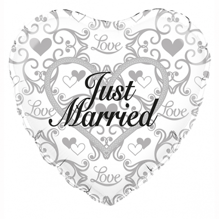 Balão Foil Coração 18'' Just Married Filigree