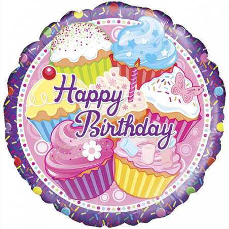 18'' Cupcake Birthday Holographic Round Foil Balloon