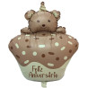 Chocolate Muffin Foil Balloon with Bear Feliz Aniversário