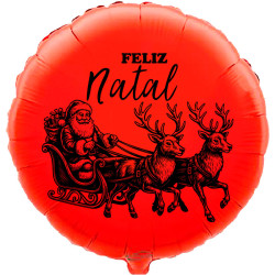 Globo de Papá Noel y renos con mensaje de Feliz Natal, 45 cm, rojo