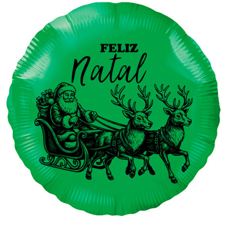 Santa Claus and Reindeer Balloon with Feliz Natal Message, 45cm, Green