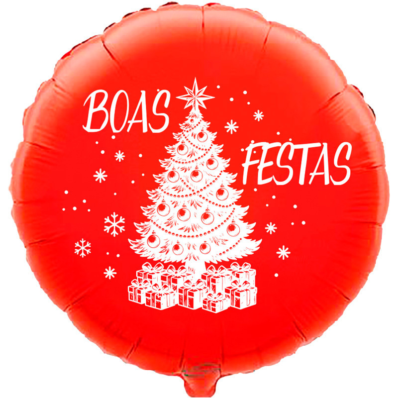 Christmas tree balloon with "Boas Festas" message, 45cm, Red