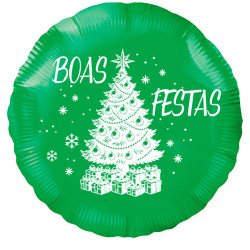 Globo verde Árbol de Navidad y el mensaje "Boas Festas", 45 cm.