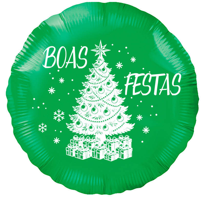 Globo verde Árbol de Navidad y el mensaje "Boas Festas", 45 cm.