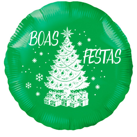Balão Árvore de Natal e Boas Festas de 45cm Verde