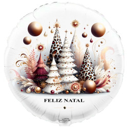 Globo blanco Árbol de Navidad y el mensaje "Feliz Natal", 45 cm.