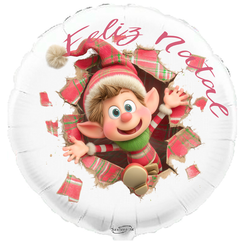 Balão Duende e Feliz Natal de 45cm Branco