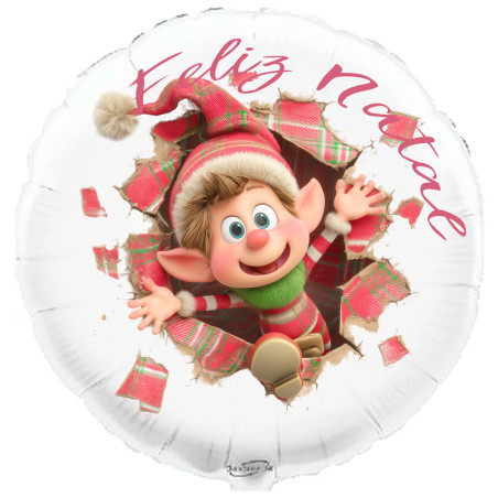 Balão Duende e Feliz Natal de 45cm Branco