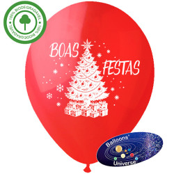 Christmas tree balloon with "Boas Festas" message, 30cm