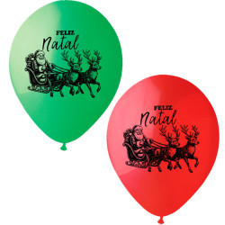 Balão Pai Natal e Renas com Feliz Natal de 30cm