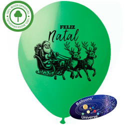 Santa Claus and Reindeer Balloon with Feliz Natal Message, 12"