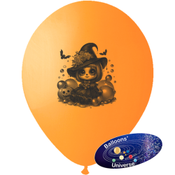 Globo de Látex Naranja de 12'' Halloween – Brujita Vintage Encantada (Edición Temática)