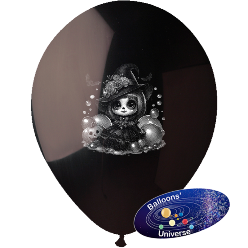 12'' Black Latex Halloween Balloon – Enchanted Vintage Witch (Seasonal Edition)