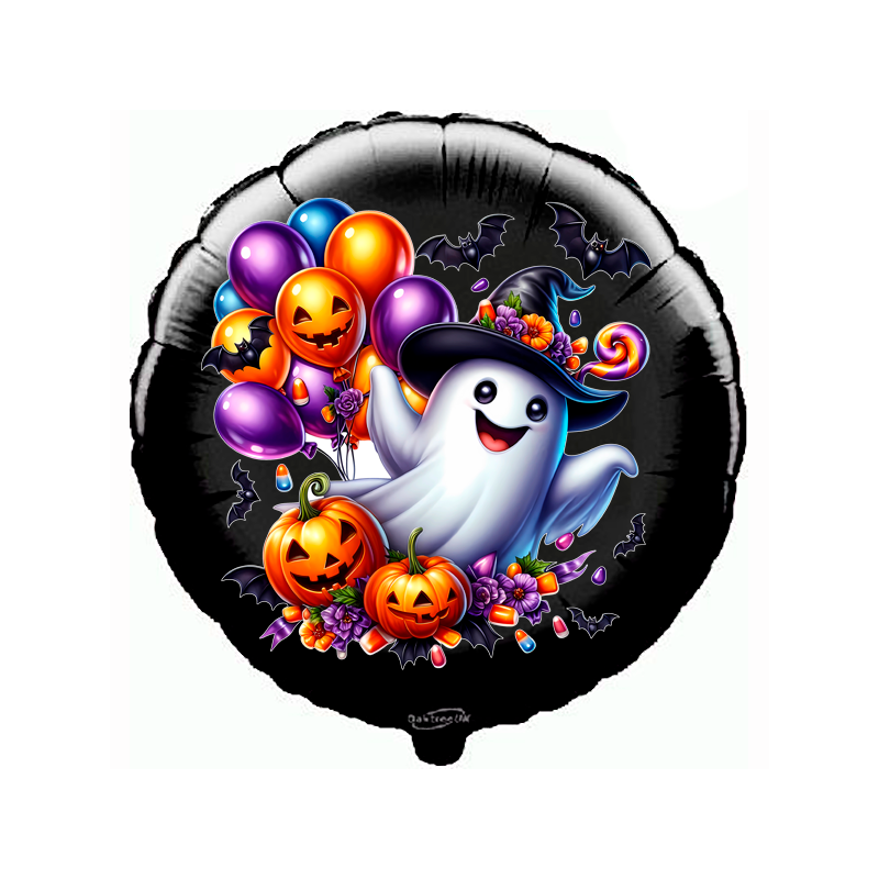 Balão de Foil 18'' Redondo Halloween – Fantasma Encantado com Balões Coloridos & Abóboras