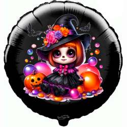 18'' Round Foil Black Halloween Balloon – Enchanted Vintage Witch (Seasonal Edition)
